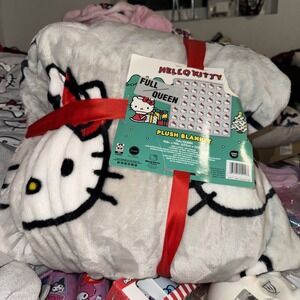 Nwt Hello Kitty White Christmas Plush Blanket 90"x90" Full/Queen Xmas Gift New